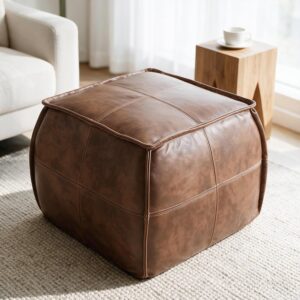 Brown Leather Pouf