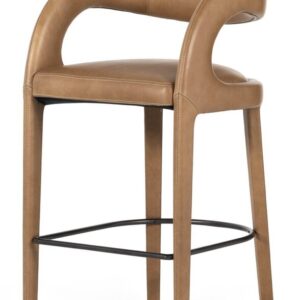 Camel Leather High Back Barstool