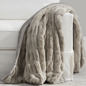 Dove Grey Ruched Fur Throw Blanket