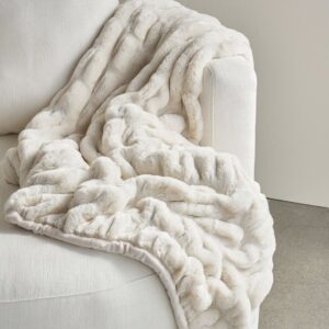 Taupe Ruched Fur Throw Blanket
