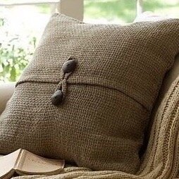 Burlap Pillow with Coconut Button