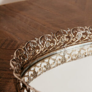 Antique Gold Oval Mirror Tray L G921 (11)