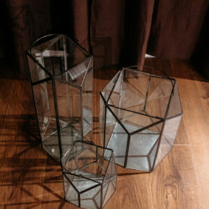 Glass Geometric Black Frame Lantern Set (1)