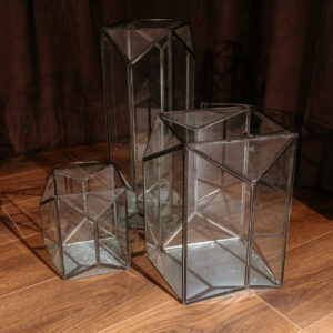 Glass Geometric Black Frame Lantern Set (2)