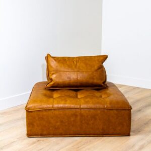 Armless Leather Tufted Sofa With Pillow (4)