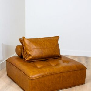 Armless Leather Tufted Sofa With Pillow (5)