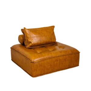 Armless Leather Tufted Sofa With Pillow