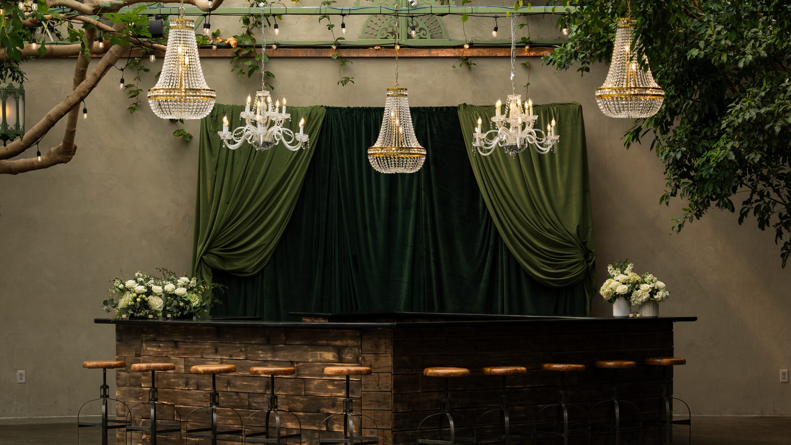 La Caille Draping & Lighting Hero Image with Bar