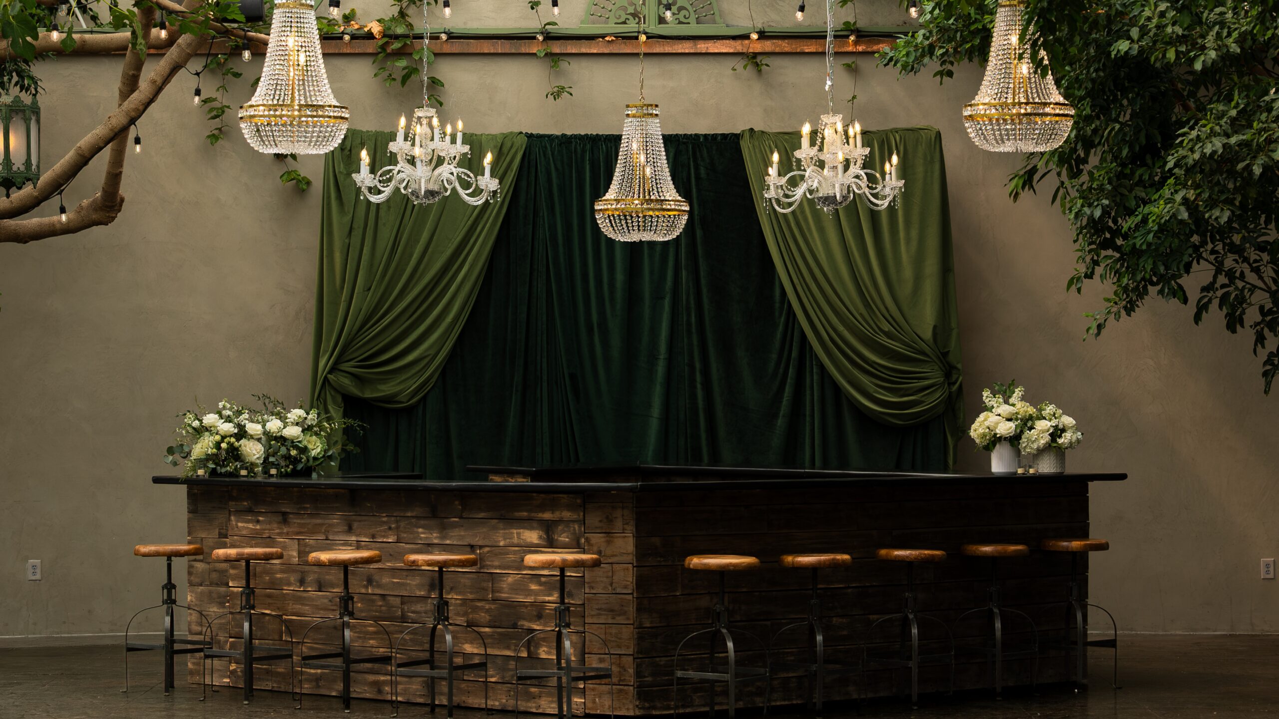 La Caille Draping & Lighting Hero Image with Bar
