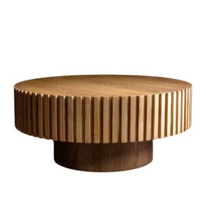 Natural Wood Slatted Drum Coffee Table